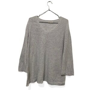 Eileen Fisher White/Purple Organic Cotton V-Neck Sweater Size Medium